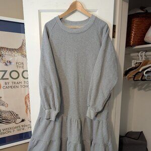 NAP Loungewear Cotton Maxi Dress Tiered Puff Sleeve Oversized Size Small Gray